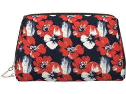 Nécessaire Feminina com Estampa Floral Vermelha de Couro Grande S/MARCA