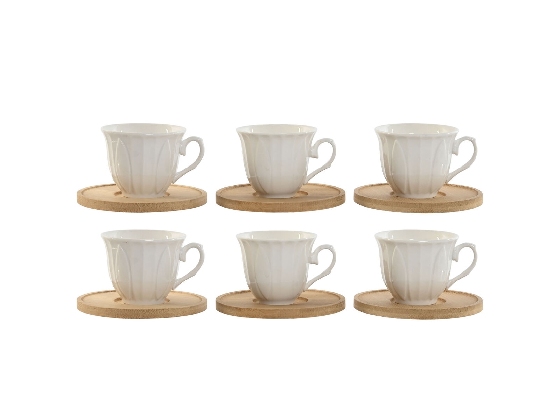 Conjunto De Chávenas De Café Home Esprit Branco Bambu Porcelana 90 Ml