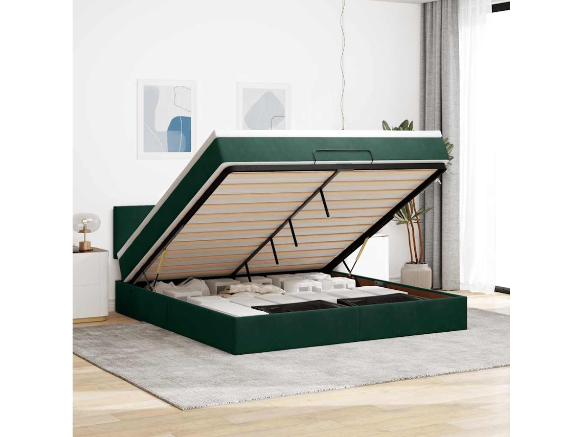 Vidaxl Estrutura De Cama Otomana Com Colchão 180x200 Cm Verde Escuro