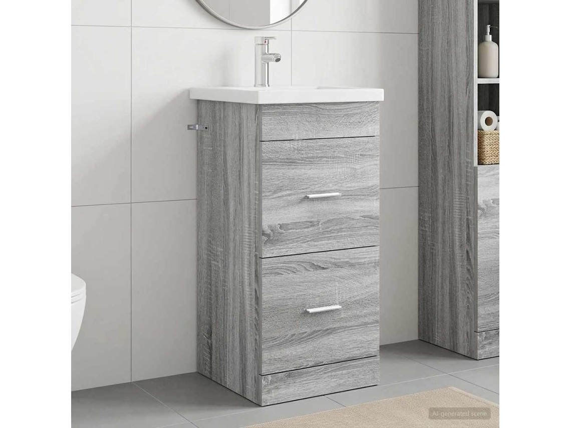 Vidaxl Gabinete De Banheiro Com Pia Sonoma Cinzento 42 X 40 X 84,5 Cm