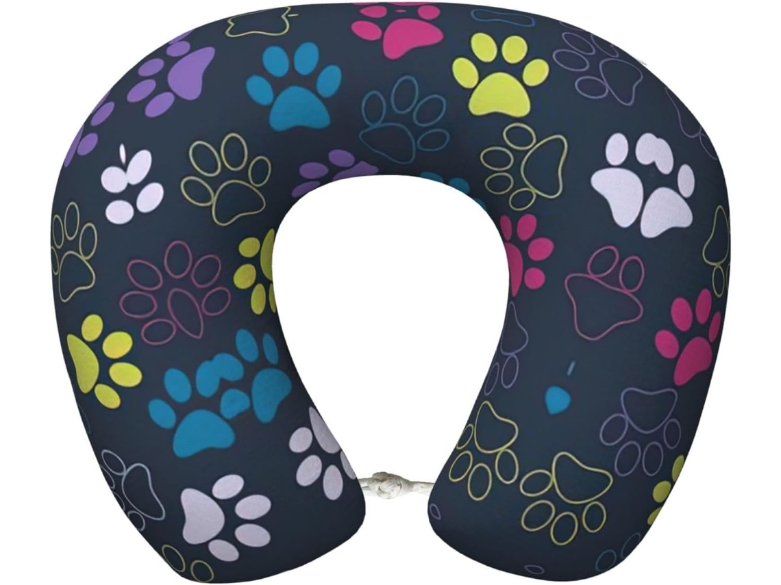 Travesseiro de Viag Fofo em Espuma Viscoelástica com Estampa Patinha Cachorro Suporte para o Pescoço 100 %