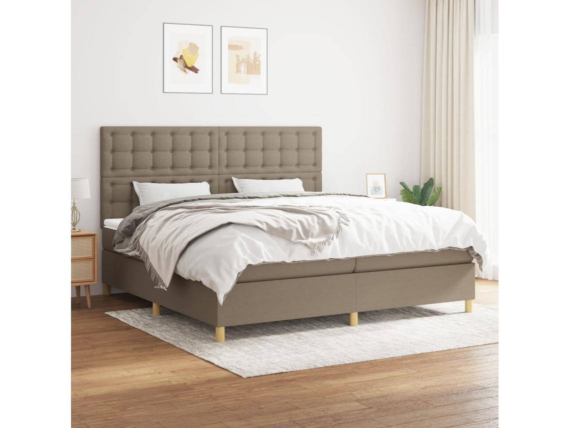 Vidaxl Cama Com Molas/colchão 200x200 Cm Tecido Castanho-acinzentado