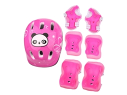 Kit De Proteção Esportiva 7 Peças Para Skate Com Capacete Joelheiras Caneleiras E Protetores De Punho Rosa