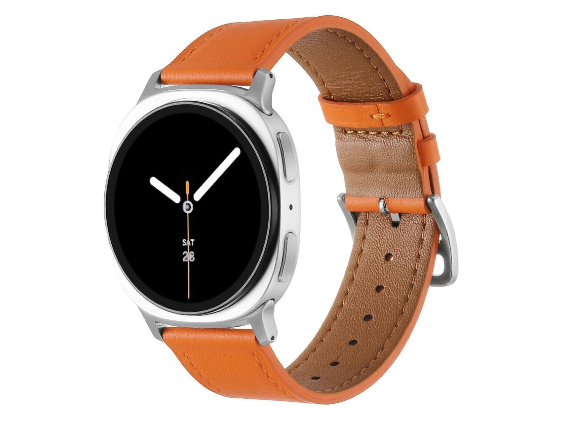Pulseira De Couro Com Fivela Prateada Em Aço Inoxidável Para Samsung Galaxy Watch8 / Watch8 Classic