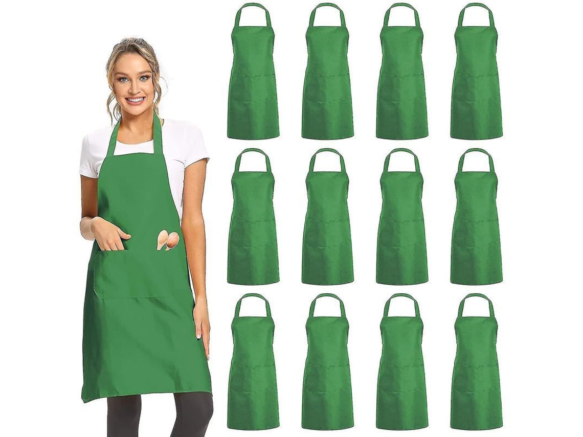 Avatares De Cozinha 12 Unidades 97% Poliéster 3% Algodão Com 2 Bolsos Duráveis Leves Laváveis Para Todos Os Usos Verde