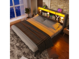 Cama 160x200 Led Usb Cabeceira Madeira Cinza Sem Colchão