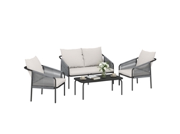 Conjunto de jardim de 4 peças em rattan com sofá, poltronas, mesa e caqui S/MARCA