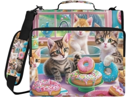 Pasta De 3 Argolas Com Estampa Gatinhos Fofos Comendo Donuts, Organizador À Prova D Água, Com Compartimento Laptop