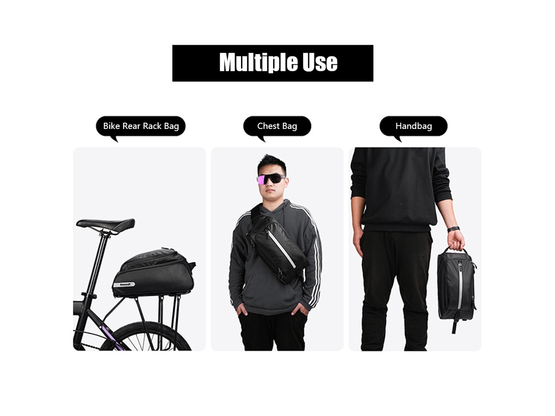 Bolsa Traseira Mali para Bicicleta Multifuncional Impermeável 12l com Apoio de Ombro para Rack de Carga