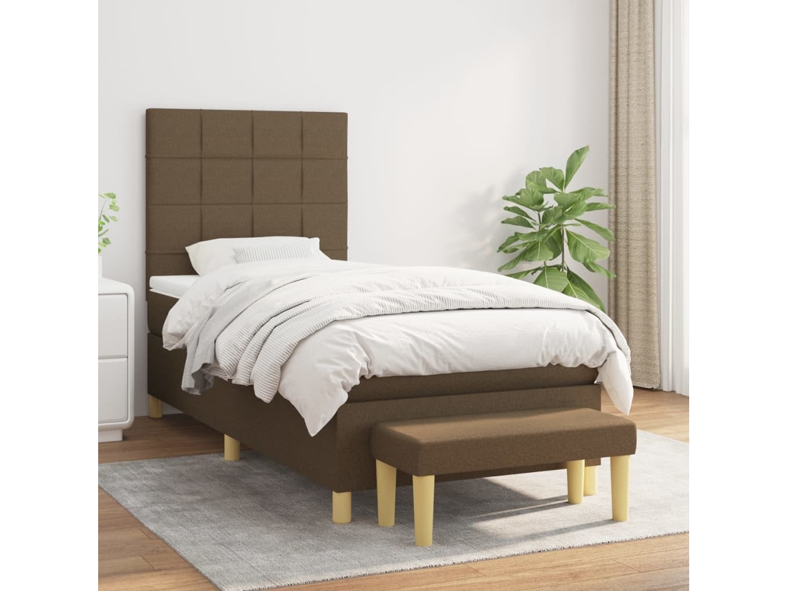 Vidaxl Cama Com Molas/colchão 90x200 Cm Tecido Castanho-escuro
