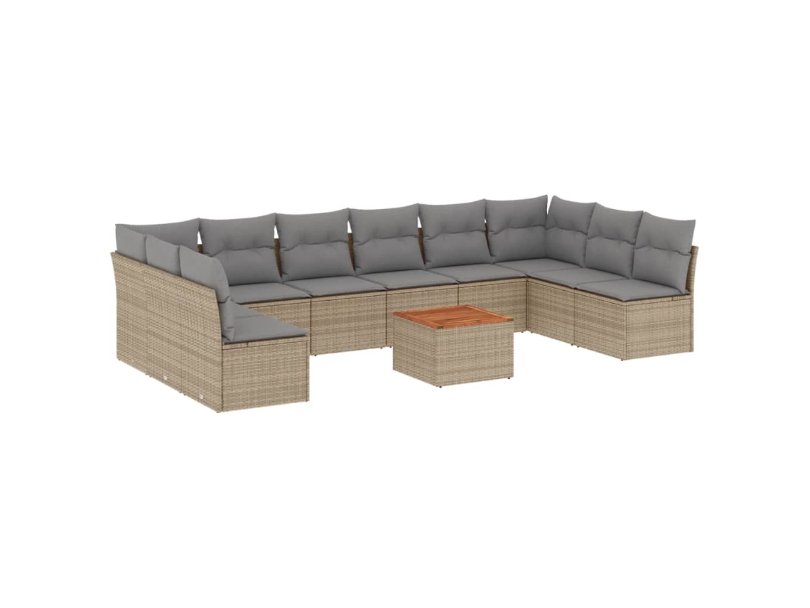 Conjunto de 11 Sofás Jardim C/ Almofadões Vime Pe Bege Misturado MAISON EXCLUSIVE (11 pcs)