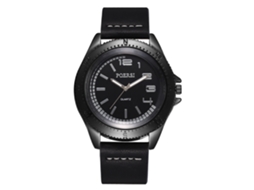 Relógio masculino de quartzo com pulseira de couro PU, estilo casual de negócios, mostrador preto grande.