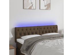 Vidaxl Cabeceira De Cama C/ Luzes Led Tecido 144x7x78/88 Cm Castanho