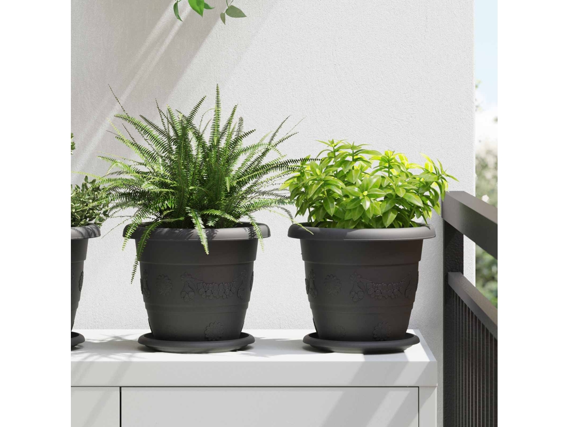 Vidaxl Vasos De Plantas 6 Unid. Preto Ø 22 X 18 Cm Plástico