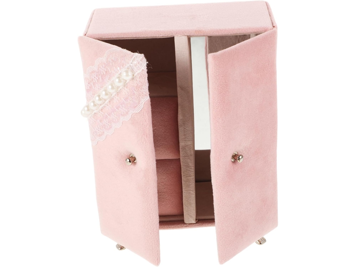 Elegante Porta-joias Em Formato De Armário Com Detalhes Em Renda E Pérolas Artificiais - Organizador De Joias