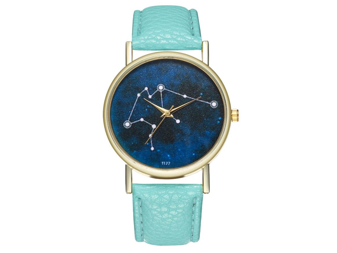 Relógio de Pulso de Quartzo Fashion com Pulseira de Couro Mostrador Céu Estrelado (menta)