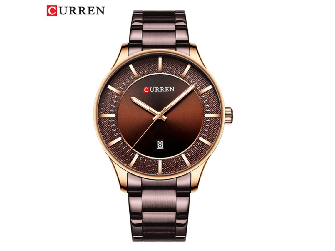 Relógio Masculino MDUG em Aço Inoxidável, calendário simples, grande mostrador, estilo executivo, cor Café Dourado