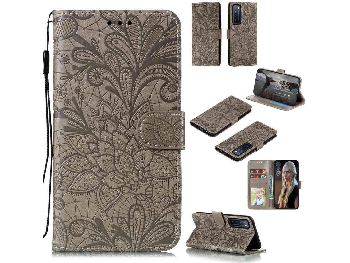 Capa Fólio Nova Smartphone Slot Alça Pulso Padrão Flor para Huawei Nova 7 HONGWE. Magnética com Porta-Cartões Multicor