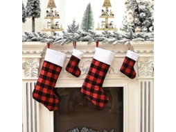 Meias De Natal, Sacola De Presente De Natal Com 4 Peças, Meias De Natal Com Grade Vermelha E Preta, Meias De Natal Ha Olysi Shop