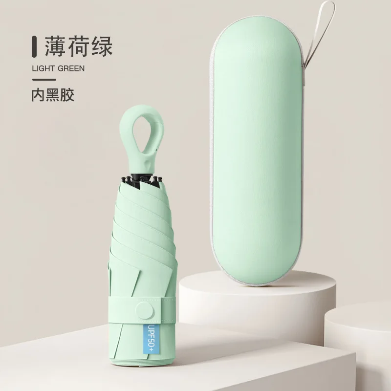 (verde Menta 6k) Guarda-chuva Portátil Dobrável Em 5 Partes Com Cinto De Cintura, Material De Vinil.