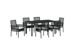 Conjunto 7 De Jantar Com Vidaxl E Almofadas Black Poly Rattan