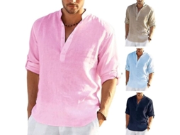 Camisa Larga Fasst de Algodón e Lino para Homem Casual S/MARCA
