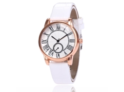 Relógio feminino de quartzo com pulseira de couro PU, mostrador com numerais romanos, estilo executivo (branco)