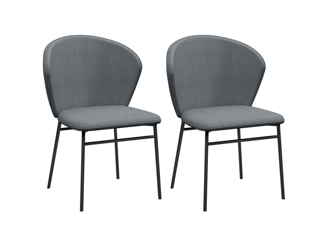 2 Cadeiras Jantar, Assento Linho, Pernas Aço, Moderno, Cinza