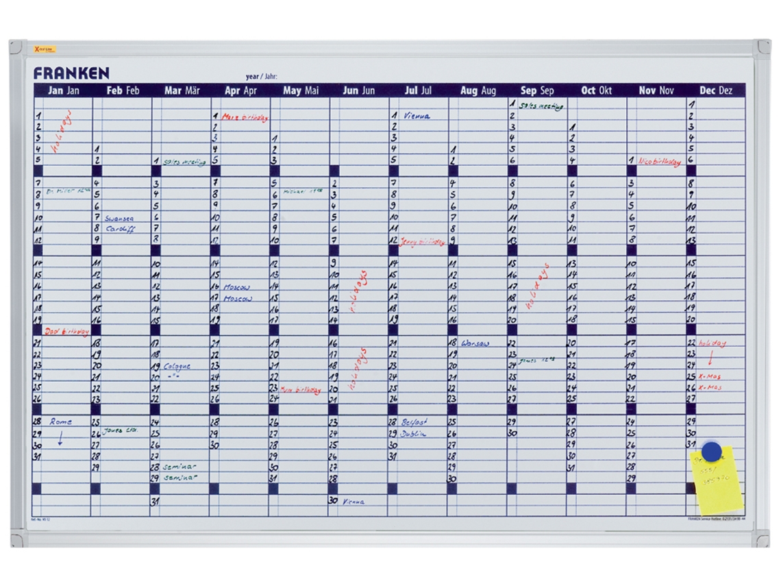 Calendário Anual Da Placa de Planejamento FRANKEN X-Tra!Line 900X600 Mm