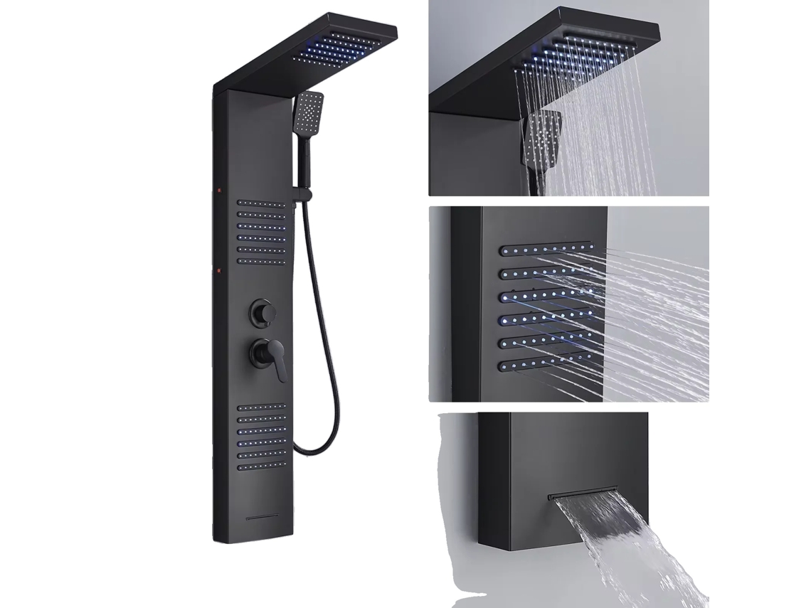 Sistema De Painel De Chuveiro Led, Controle Duplo, Jatos De Spa,preto 6004 Oem