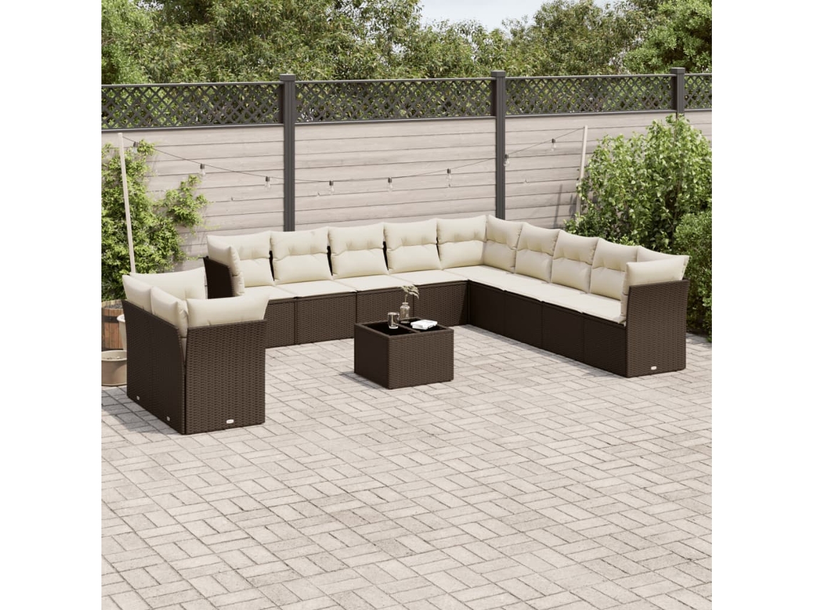 Vidaxl 12 Pcs Conjunto De Sofás Jardim Com Almofadões Vime Pe Castanho