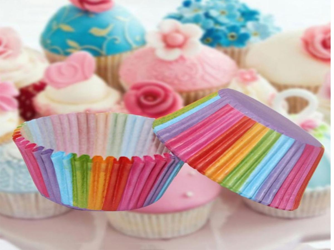 Formas para Muffin Lurelia, 100 Formas Coloridas, Arco-Íris, Para Muffins e Cupcakes