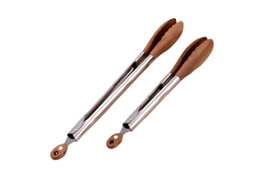 Conjunto 2 Pinças Madeira Noz - Utensílio Cozinha - Pinças Bbq - Aço Inoxidável - Prateado