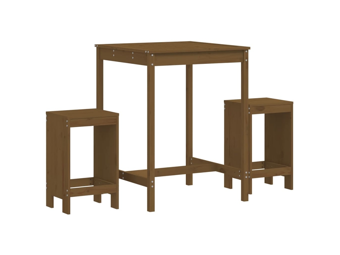 Conjunto de 3 Bar para Jardim Madeira Pinho Maciça Castanho Mel MAISON EXCLUSIVE