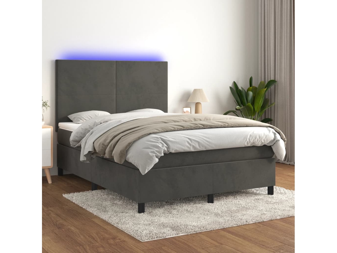 Vidaxl Cama Box Spring C/ Colchão/led 140x190cm Veludo Cinzento-escuro