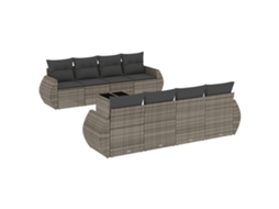 Conjunto de 9 Sofás para Jardim com Almofadões Vime Pe Cinzento MAISON EXCLUSIVE (90x200 cm)