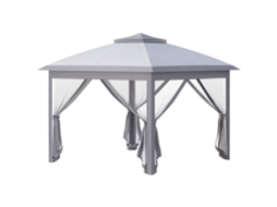 Pavilhão De Jardim Dobrável 3x3 M, Tenda Pop-up Com Teto Duplo, 4 Mosquiteiros Removíveis + Bolsa, Tecido Oxford E Metal, Cinza.