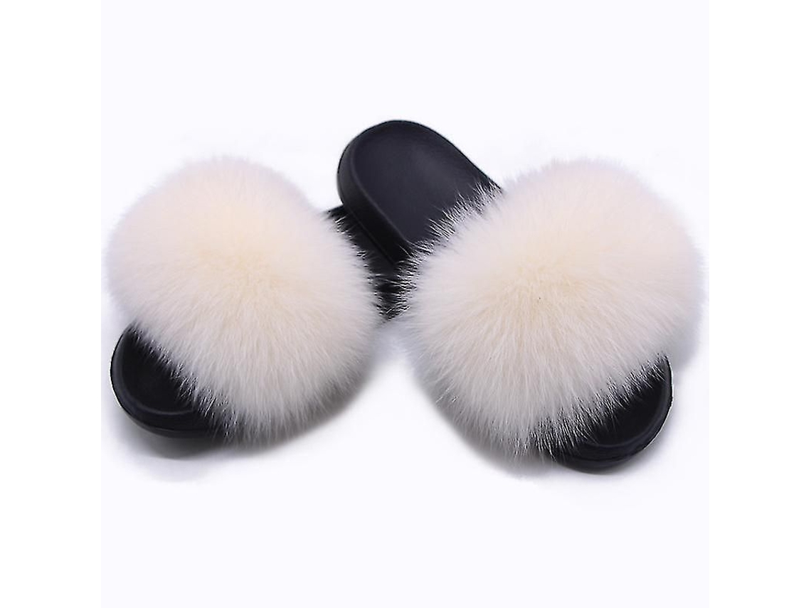 Chanclas De Piel De Zorro Para Mujer - Sandálias Abertas Com Pele Suave, Solado Antiderrapante, Interior E Exterior 38-39 Blanco