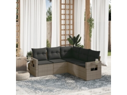 Vidaxl 5 Pcs Conjunto Sofás De Jardim C/ Almofadões Vime Pe Cinzento