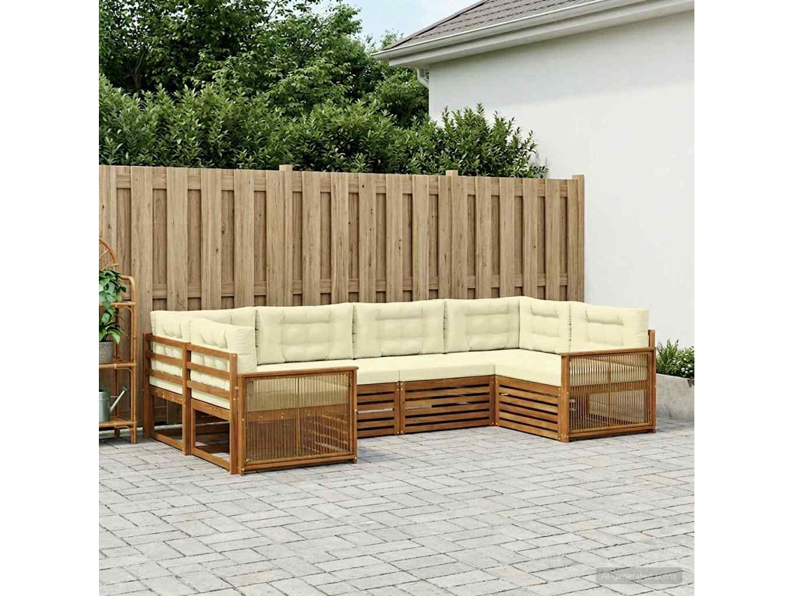 Vidaxl Conjunto De Sofás Para Exterior 6 Unid. Natural E Creme
