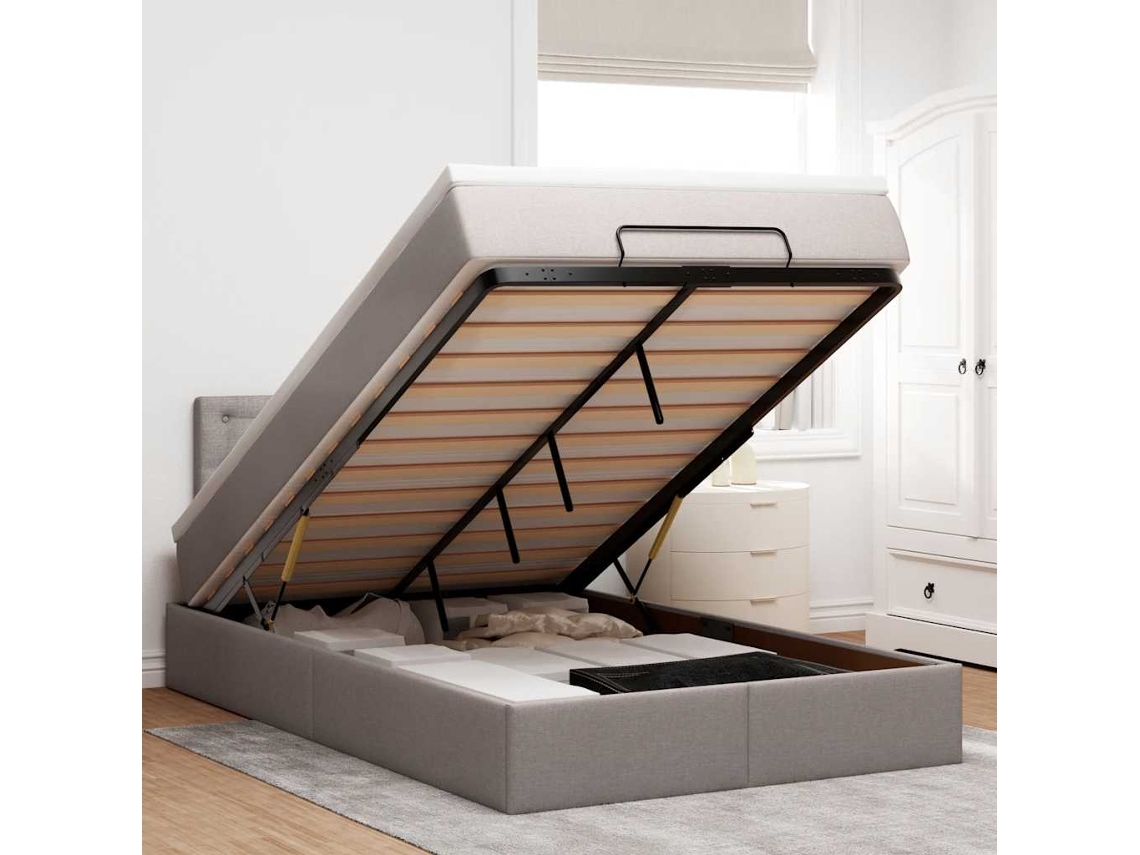 Moldura De Cama Otomana Vidaxl Com Tecido Cinza 120x200cm