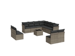 Conjunto de 12 Sofás de Jardim com Almofadões Vime Pe Cinzento MAISON EXCLUSIVE