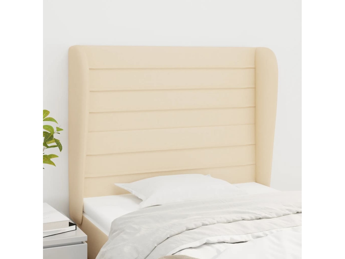 Vidaxl Cabeceira De Cama C/ Abas Tecido 103x23x118/128 Cm Creme