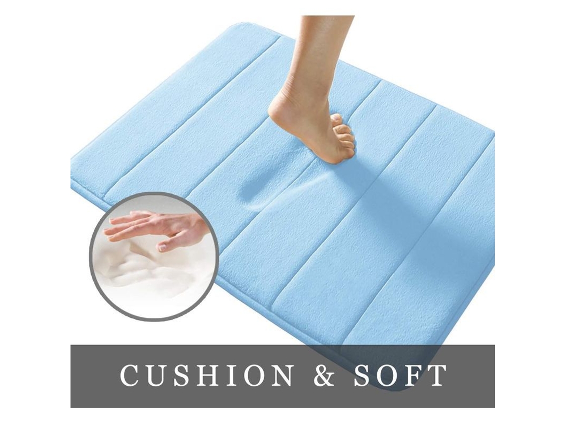 Tapete De Baño De Espuma De Memoria 15.5"x23" Coral Fleece Antideslizante Ultra Absorbente Suave Lavable A Máquina Azul