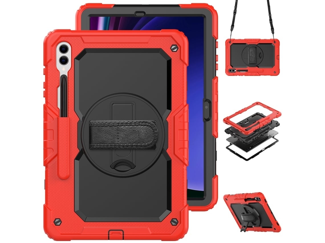 Lurelia Capa Protetora Para Samsung Galaxy Tab S9 Fe Plus Sm X610/x616b, Rotação 360º, Anti-queda, Silicone, Vermelho