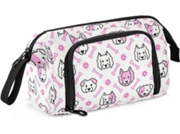 Estojo Grande com Estampa de Cabeças Cachorro e Ossos Multifuncional para Meninas 24 X 9,5 15 Cm