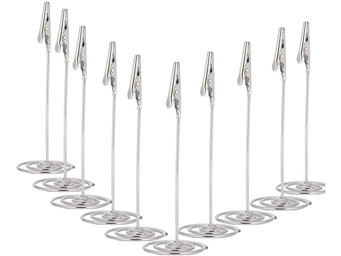 Conjunto De 10 Prendedores Mesa Metal, Porta Cartões Em Aço Carbono Com Base Redonda, Cor Prata, Ideais Para Fotos