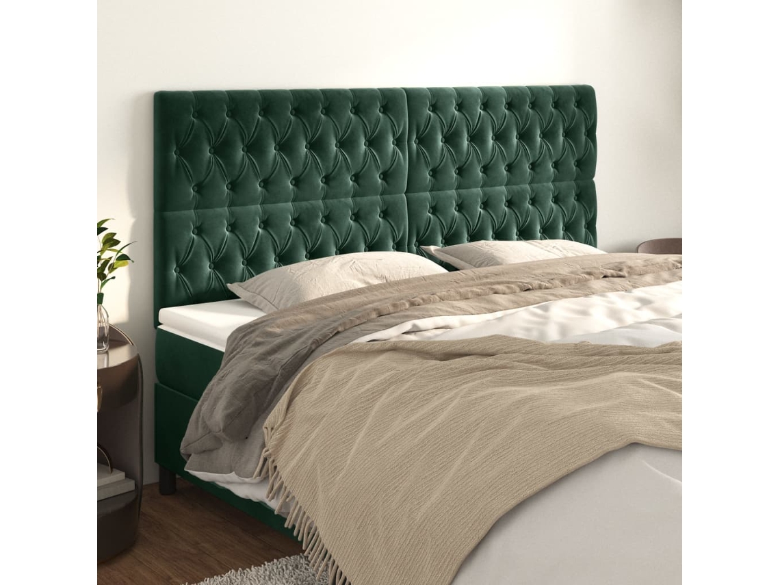 Cabecero de terciopelo de 4 piezas 100x7x78/88 cm verde oscuro