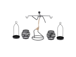 Porta-velas moderno de ferro Baok, estilo rústico, com figura de arte, para decoração de mesa e sala de estar (7150v-01), representando duas meninas carregando lanternas.