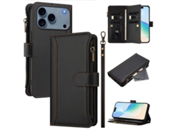 Capa Para Iphone 17 Pro Max - Couro Com Fecho Magnético, 9 Compartimentos Para Cartões E Alça De Mão